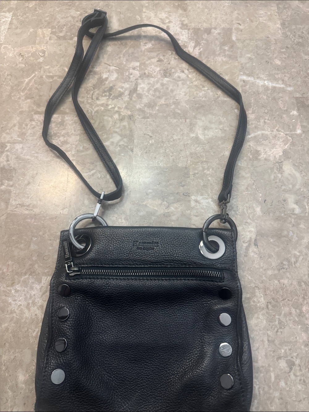 Hammitt Small Tony Black Leather Crossbody Bag with Stud Accents